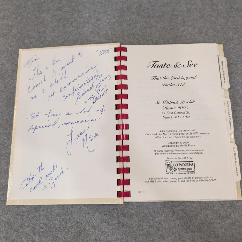 Taste & See St‎ Patrick Parish Natick MA Rome 2000 Community Cookbook Spiral